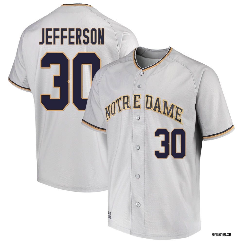 Youth DM Jefferson Notre Dame Fighting Irish Replica Performance Baseball  Jersey - Gray